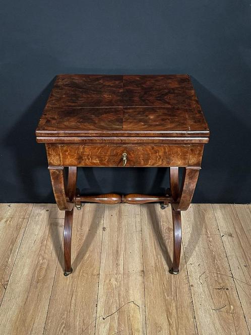 mahoniehouten veren speeltafel, daterend uit de Charles X p, Huis en Inrichting, Tafels | Eettafels, Gebruikt, 100 tot 150 cm