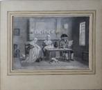 Jean-Baptiste Madou litho "Huiselijke Scène, Hond & Krantje", Antiek en Kunst, Ophalen