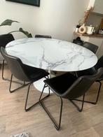 Ronde eettafel ( marmerlook) + 6 stoelen, Huis en Inrichting, Tafels | Eettafels, Ophalen, Zo goed als nieuw