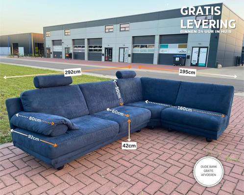 GRATIS LEVERING Natuzzi Blauw Stoffen Hoekbank, Maison & Meubles, Canapés | Salons, Comme neuf, Banc d'angle, Quatre personnes ou plus