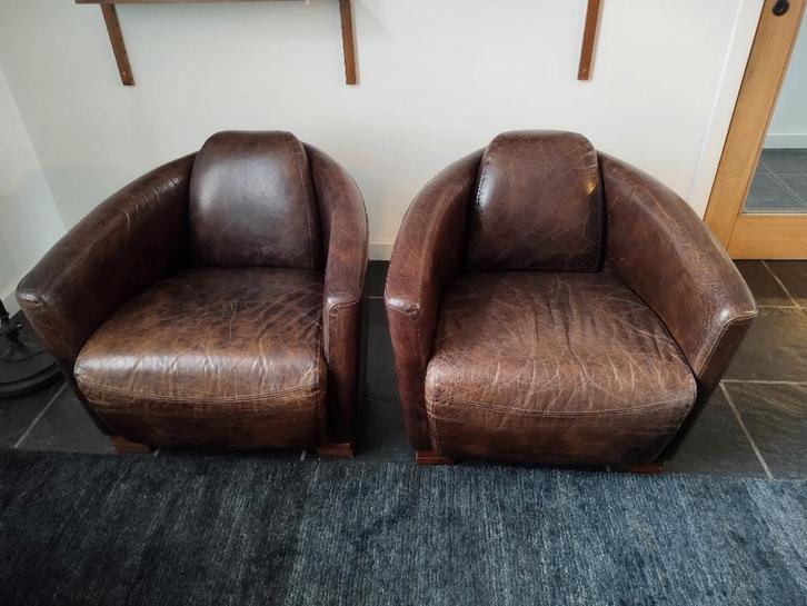 Antiek lederen club zetels, Huis en Inrichting, Zetels | Zetels, Gebruikt, Eenpersoons, Leer, Ophalen
