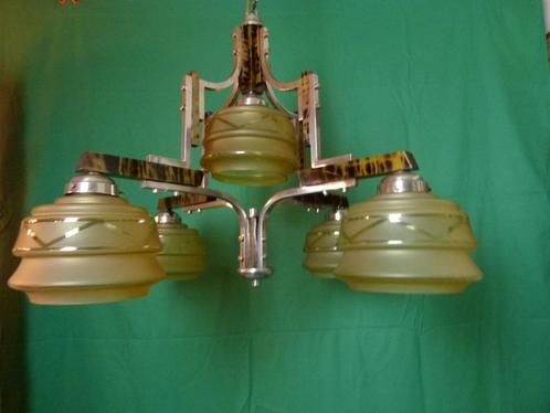 vintage luster Art Deco stijl chrome glas houtdetail, Antiek en Kunst, Antiek | Verlichting, Ophalen