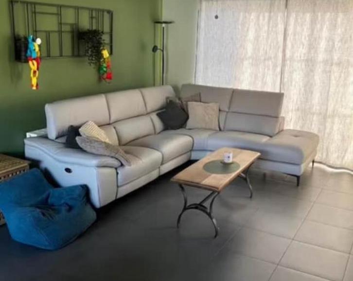 Lederen hoekzetel met relax, Maison & Meubles, Canapés | Coins salons complets, Utilisé, Cuir, Métal, Enlèvement