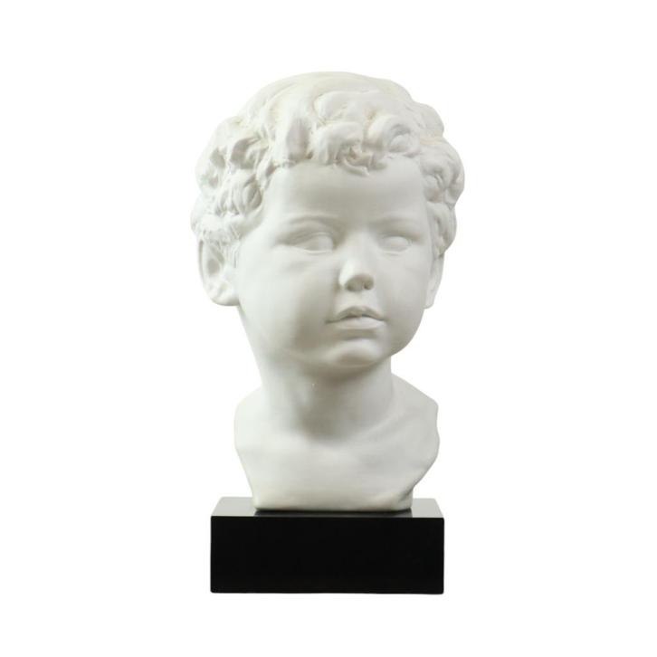 Biscuit Porselein Buste Kind Zwarte Granieten Basis 34cm, Antiek en Kunst, Kunst | Beelden en Houtsnijwerken, Ophalen of Verzenden