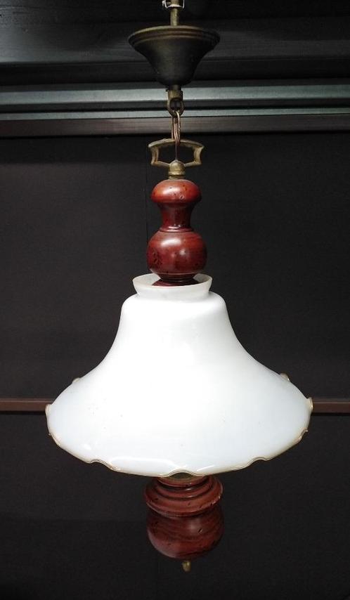 Kroonluchter in rustieke stijl, Huis en Inrichting, Lampen | Kroonluchters, Gebruikt, Glas, Hout, Metaal, Ophalen