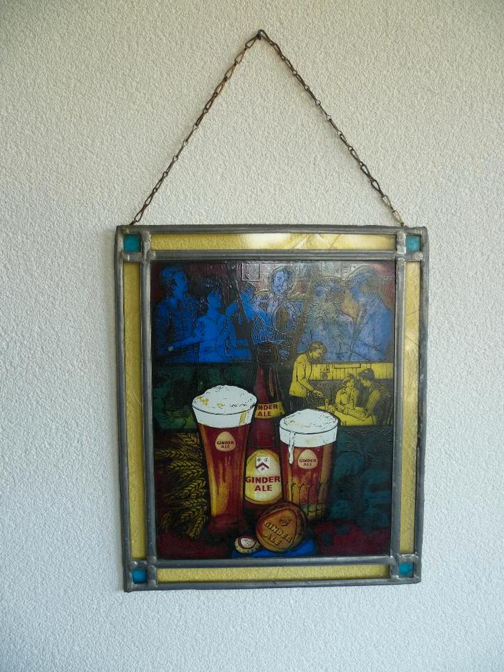 ORIGINEEL GLAS IN LOOD RECLAME"GINDER ALE"UIT JAREN 50/60, Collections, Marques & Objets publicitaires, Comme neuf, Panneau publicitaire