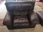 Lederen salon 3zit, 2zit en fauteuil + poef, Huis en Inrichting, Zetels | Zetels, Ophalen, Gebruikt, Leer