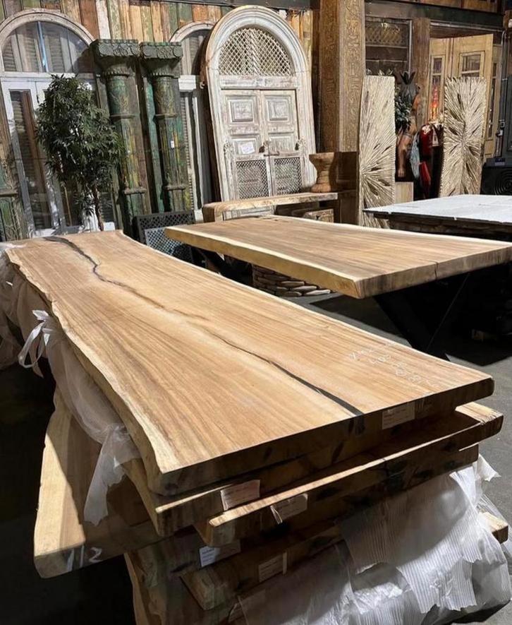 Partij suar boomstamtafels tafelbladen, Tuin en Terras, Palen, Balken en Planken, Zo goed als nieuw, Ophalen of Verzenden