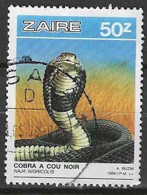 Zaire 1987 - Yvert 1243 - De Zwartkeelspuugcobra - 50 z (ST), Postzegels en Munten, Verzenden, Gestempeld