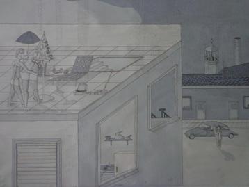 Naïeve tekening Juffermans Huiselijke scènes uit 1979