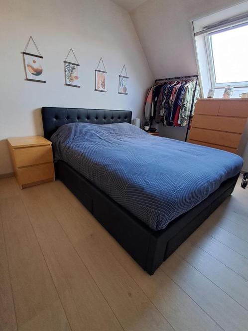 bed + matras + emma topper, Huis en Inrichting, Slaapkamer | Bedden, Zo goed als nieuw, Tweepersoons, 160 cm, 200 cm, Zwart, Ophalen