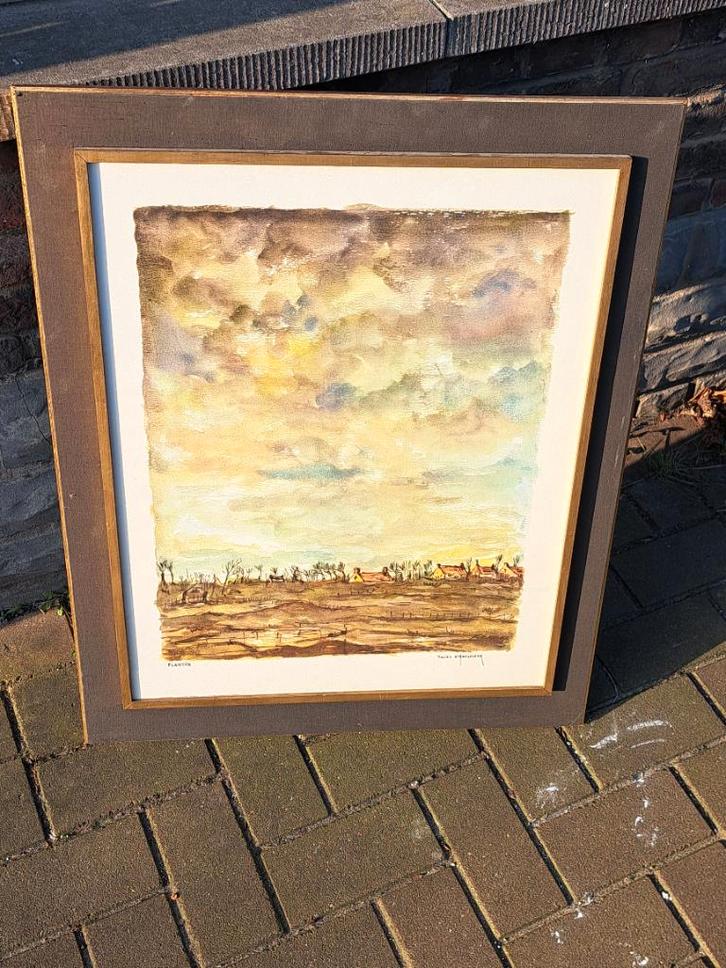 Aquarelle flandre signe julien d haeseleer, Antiek en Kunst, Kunst | Schilderijen | Klassiek, Ophalen of Verzenden