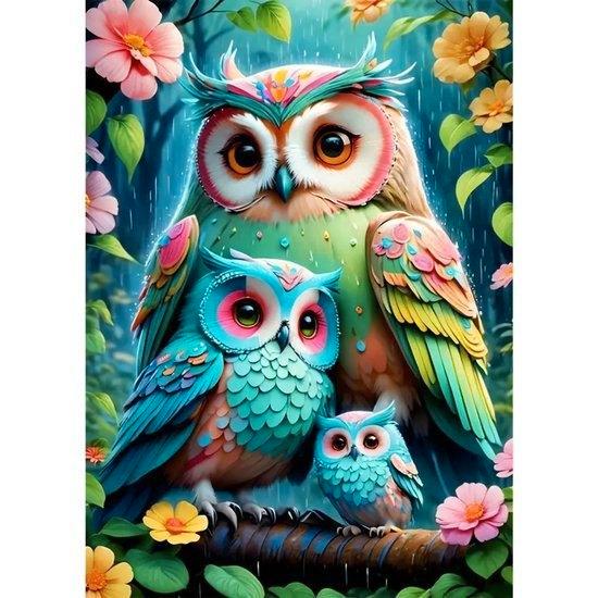 Set de peinture au diamant Famille de hiboux 30x20cm (rond), Hobby & Loisirs créatifs, Bricolage, Neuf, Bricolage, Enlèvement ou Envoi