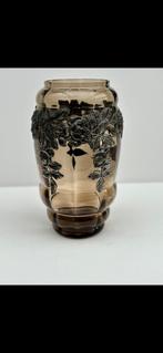 Prachtige glazen doyen vaas met tinnen bloemen, Antiek en Kunst, Antiek | Vazen, Ophalen of Verzenden