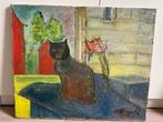 Schilderij met kat, Antiquités & Art, Art | Peinture | Moderne, Enlèvement ou Envoi