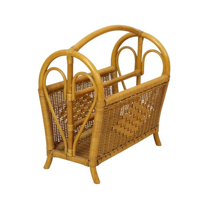 Vintage Boho Bamboe Rotan Lectuurbak Magazinerek Jaren 80, Huis en Inrichting, Woonaccessoires | Krantenbakken en Lectuurbakken