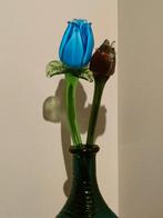 1 vase sablé jaune bouteille design bleu &. 5 fleurs Murano, Enlèvement ou Envoi
