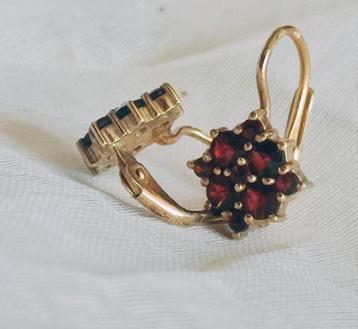 Antieke granaten oorbellen ca 1910, verguld zilver  beschikbaar voor biedingen