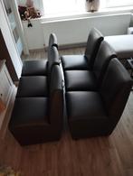 6 bruine lederlook eetkamerstoelen op wieltjes, Ophalen, Overige materialen, Bruin, Lederlook, landelijk, modern