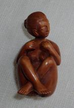 Antieke Erotische Shunga Netsuke in Buxus hout - getekend, Antiquités & Art, Envoi