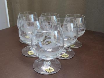 Verres à cognac en cristal vintage Kisslinger gravés