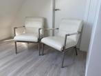 Fauteuil wit leer met RVS buizen frame, Ophalen, Gebruikt, Leer, Modern