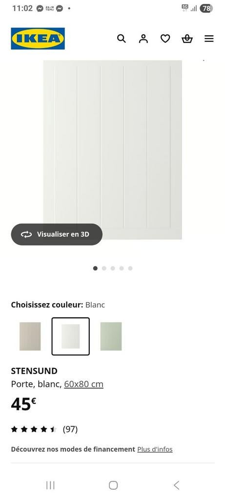 Porte stensund blanche 60/80, Maison & Meubles, Armoires | Autre, Enlèvement, Comme neuf