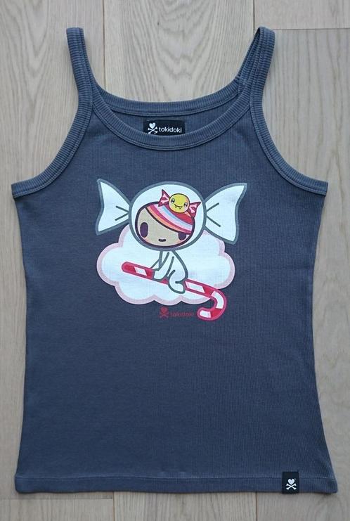 Tokidoki : grijs topje met Caramella / Italiaans / L / Nieuw, Vêtements | Femmes, Tops, Comme neuf, Taille 42/44 (L), Gris, Sans manches