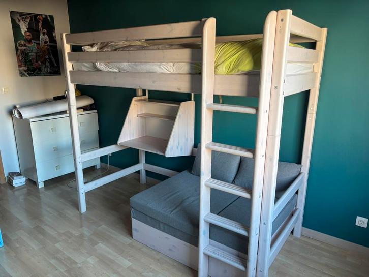 Flexa uitbreidingsset + bureau + bank/extra bed, Kinderen en Baby's, Kinderkamer | Stapelbedden en Hoogslapers, Gebruikt, Ophalen