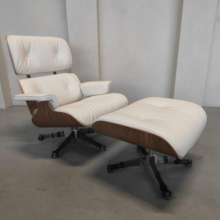 Vitra Eames Lounge chair - Notenhout wit - Snow leder, Antiek en Kunst, Antiek | Meubels | Stoelen en Sofa's, Ophalen of Verzenden