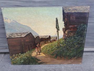 huile sur panneau chemin anime signe beschikbaar voor biedingen