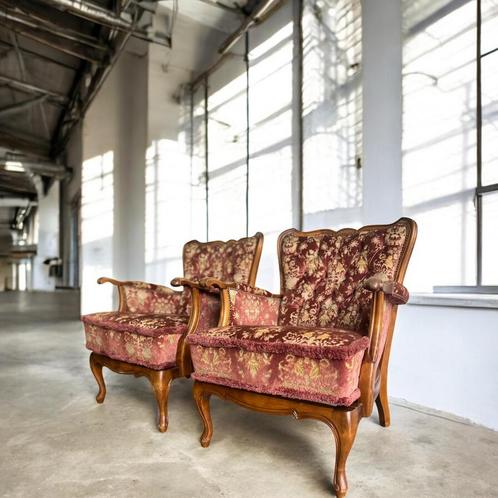 Set van 2 vintage barok eenzitten / fauteuils / clubzetels, Antiek en Kunst, Antiek | Meubels | Stoelen en Sofa's, Ophalen of Verzenden