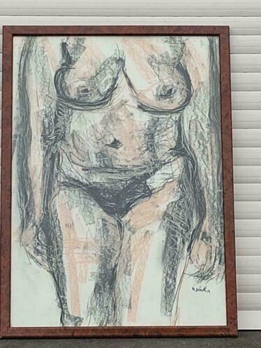 technique mixte nue signe marcel delmotte, Antiquités & Art, Art | Peinture | Classique, Enlèvement ou Envoi