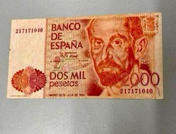 Spanje spaans bank biljet geld 2000 Pesetas 1980 goede staat beschikbaar voor biedingen