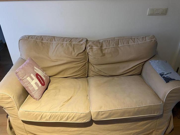 IKEA tweezitsbank en fauteuil – Beige – Goede staat, Huis en Inrichting, Zetels | Zetels, Gebruikt, Stof, Ophalen