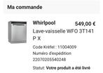 Lave vaisselle pose libre Whirpool, Ophalen, Gebruikt, Tussenbouw