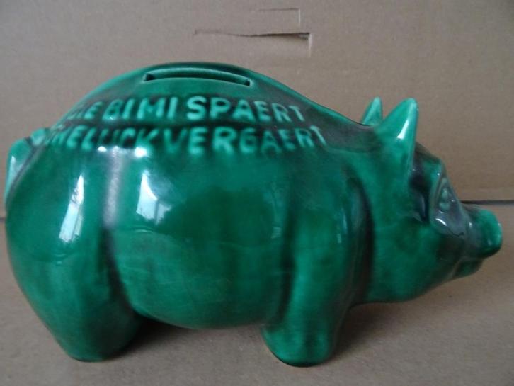 Spaarpot spaarvarken die BI MI spaert Nationaal Spaarfonds, Verzamelen, Spaarpotten, Zo goed als nieuw, Dier, Steen, Aardewerk of Keramiek
