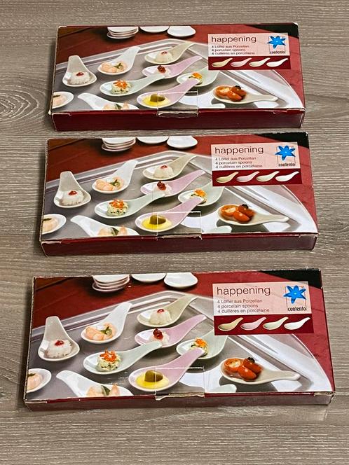 Nieuwe porseleinen aperitieflepel, 3 dozen x 4 stuks: 15€, Hobby en Vrije tijd, Feestartikelen, Nieuw, Feestartikel, Ophalen of Verzenden