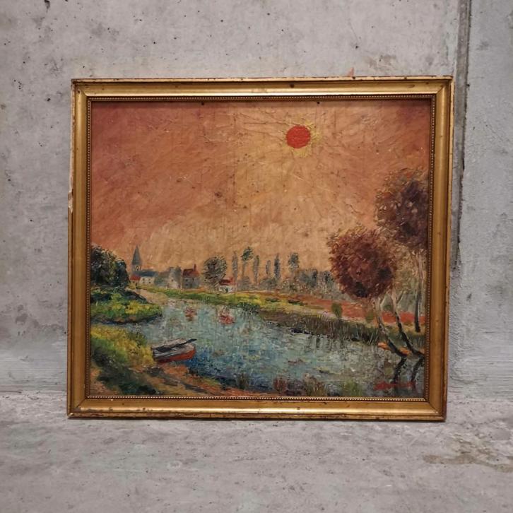 Leielandschap bij Afsnee (ca. 1925–1935) - I.M. Bronckelaers, Antiek en Kunst, Kunst | Schilderijen | Modern, Ophalen