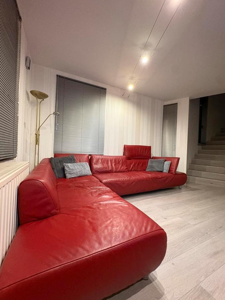 Gratis af te halen: rode leren hoekzetel (2012), Huis en Inrichting, Zetels | Complete zithoeken, Gebruikt, Leer, Ophalen