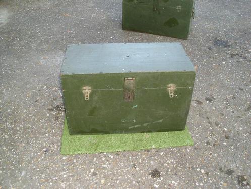 Grote antieke (groen) houten legerkist (Engels leger), Verzamelen, Militaria | Algemeen, Kist of Geocache, Ophalen