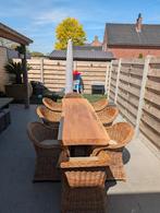 Boomstam tafel met 8stoelen en nieuwe kussens, Tuin en Terras, Ophalen of Verzenden, Zo goed als nieuw
