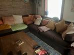 Hoeksalon met 2 poefen bruin GRATIS, Huis en Inrichting, Zetels | Complete zithoeken, Ophalen, Gebruikt, Stof