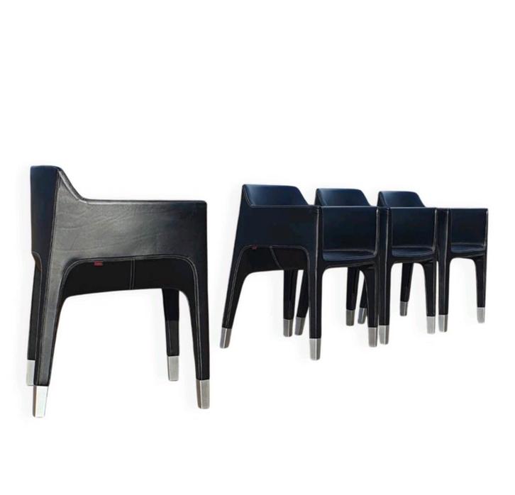Ensemble de 4 chaises de salle à manger design italien Mon A, Maison & Meubles, Chaises, Comme neuf, Quatre, Cuir, Noir, Enlèvement