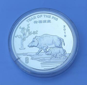 Zodiaque en argent de 2 oz, année du cochon 2019, capsule in, Envoi, Argent