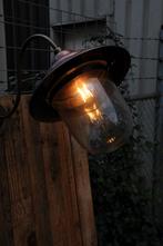 Retro wandlamp, van koper+ messing en glas., Ophalen of Verzenden