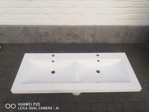 Double évier salle de bain blanc, Huis en Inrichting, Badkamer | Badkamermeubels, Zo goed als nieuw, Wasbak of Wastafel, Minder dan 25 cm