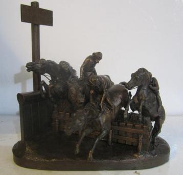 Antiek beeld Monkey Steeplechase apen paardenrace1846, Envoi