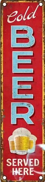 Metalen reclamebord Cold beer served here - vintage mancave, Verzamelen, Ophalen of Verzenden, Zo goed als nieuw, Reclamebord
