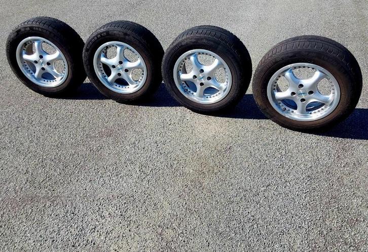 4 jantes alu avec pneus hiver pour Opel et Fiat, Auto-onderdelen, Banden en Velgen, Banden en Velgen, Winterbanden, 15 inch, 195 mm